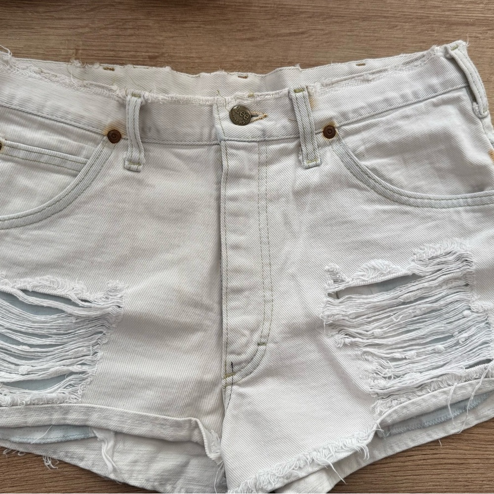 Distressed White Denim Shorts
